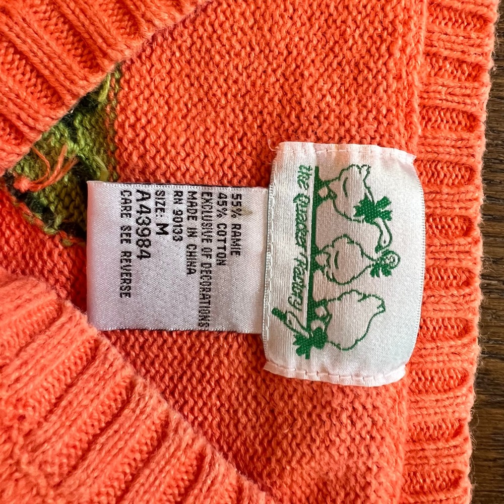 Quacker Factory Knit Top Ramie Cotton Lemon Applique Cottagecore Orange M - Picture 3 of 9